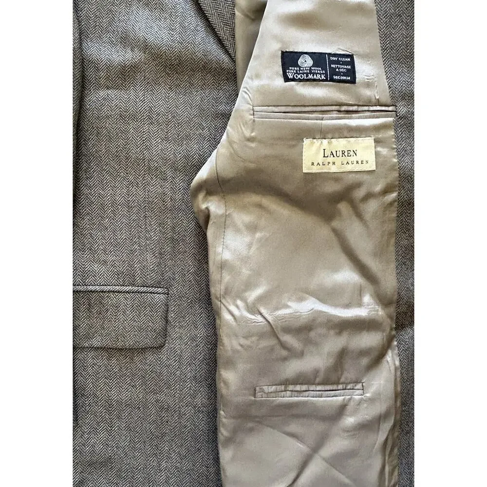 Lauren Ralph Lauren Lambswool Blazer Men's Size 40R Brown Herringbone Two Button